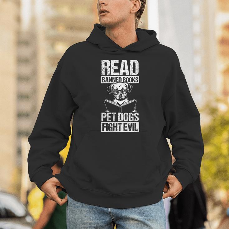 Read Banned Books PET DOGS FIGHT EVIL Read Banned Books Dog Unisex Hoodie