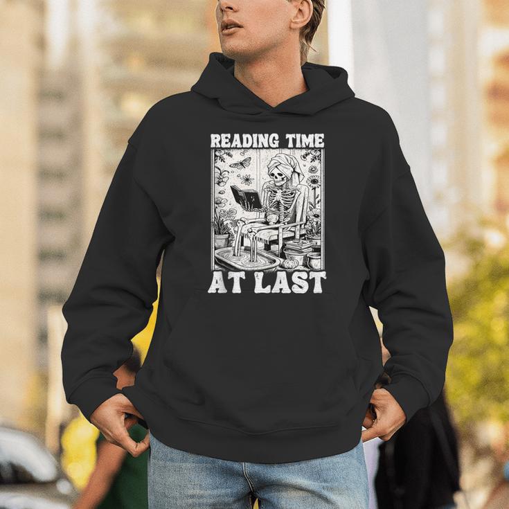 Reading Time At Last Book Lover Introvert Skeleton Reading Unisex Hoodie