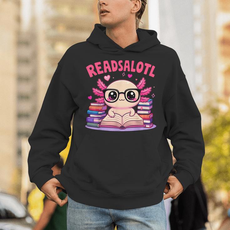 Readsolotl Pink Kawaii Axolotl Book Lover Reading Unisex Hoodie