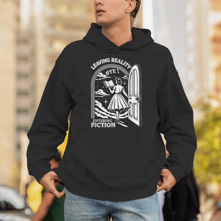 Retro Trendy Bookish Book Lover Reading Quotes Leaving Reality Entering Fiction -Adults Small Short Sleeve T-Shirt Unisex Hoodie
