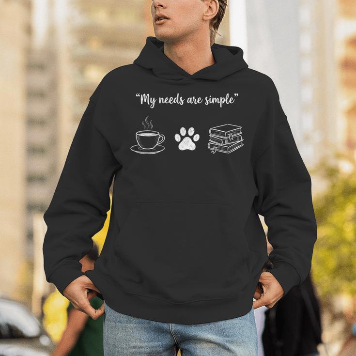 Simple Needs Coffee Paw & Books Reading Graphic Book Lovers Unisex Hoodie