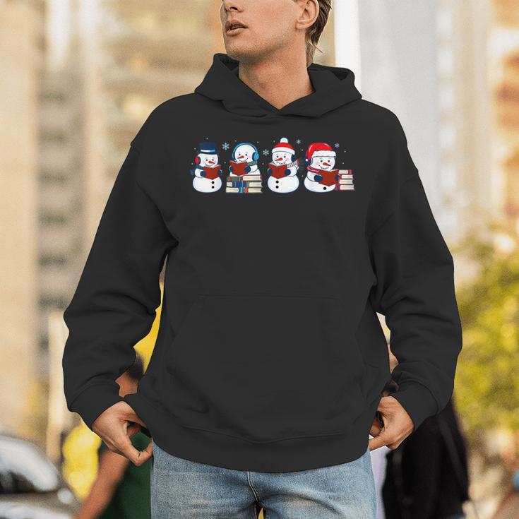 Snowman Reading Books Teacher Librarian Bookworm Christmas Unisex Hoodie