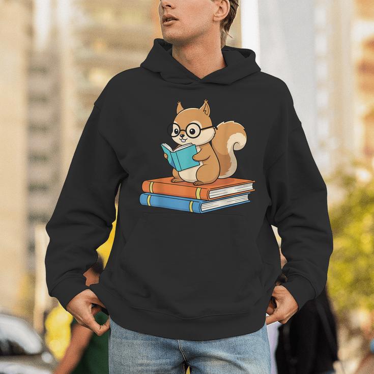 Squirrel Reading Book Glasses Bookworm Librarian Unisex Hoodie