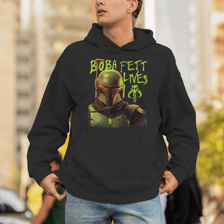 Star Wars The Book Of Boba Fett Neon Boba Fett Lives Poster Unisex Hoodie