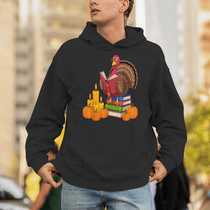 Turkey Reading Books Fall Thanksgiving Teacher Book Unisex Hoodie