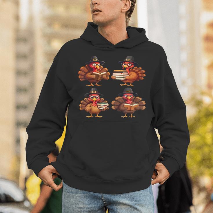 Turkey Reading Books Shirt Thanksgiving Turkey Bookworm Unisex Hoodie