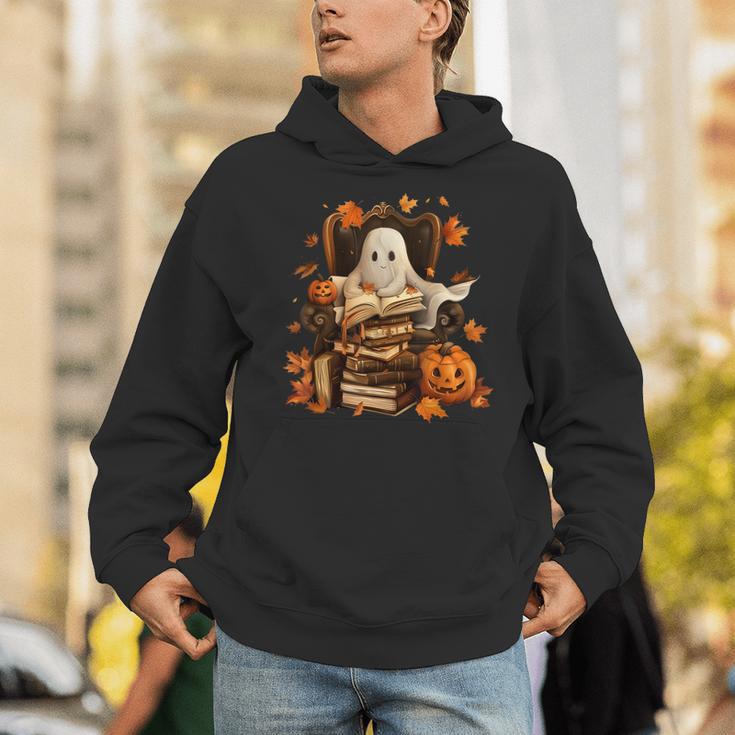 Vintage Ghost Book Reading Pumpkin Gothic Halloween Teachers Unisex Hoodie