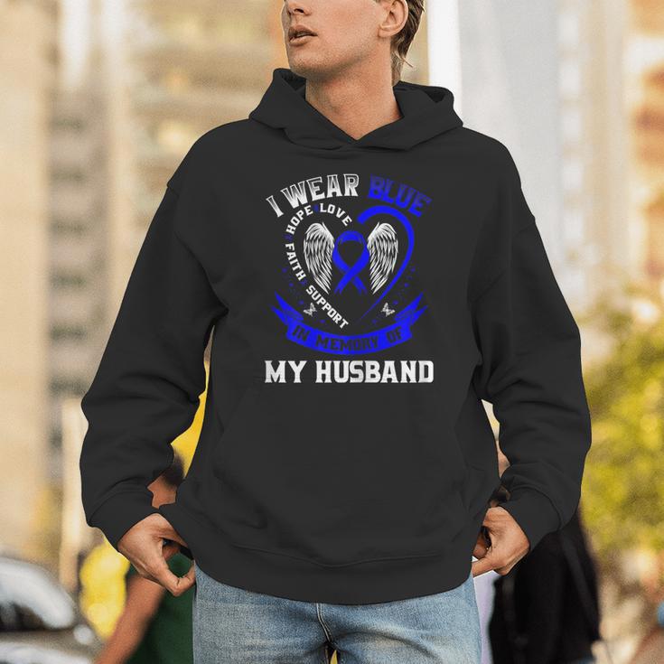 I Wear Blue In Memory Of My Husband Colon Cancer Awareness Unisex Hoodie