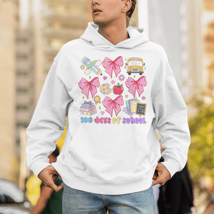 100 Days Of School Coquette Bow School Bus Pencil Books Unisex Hoodie