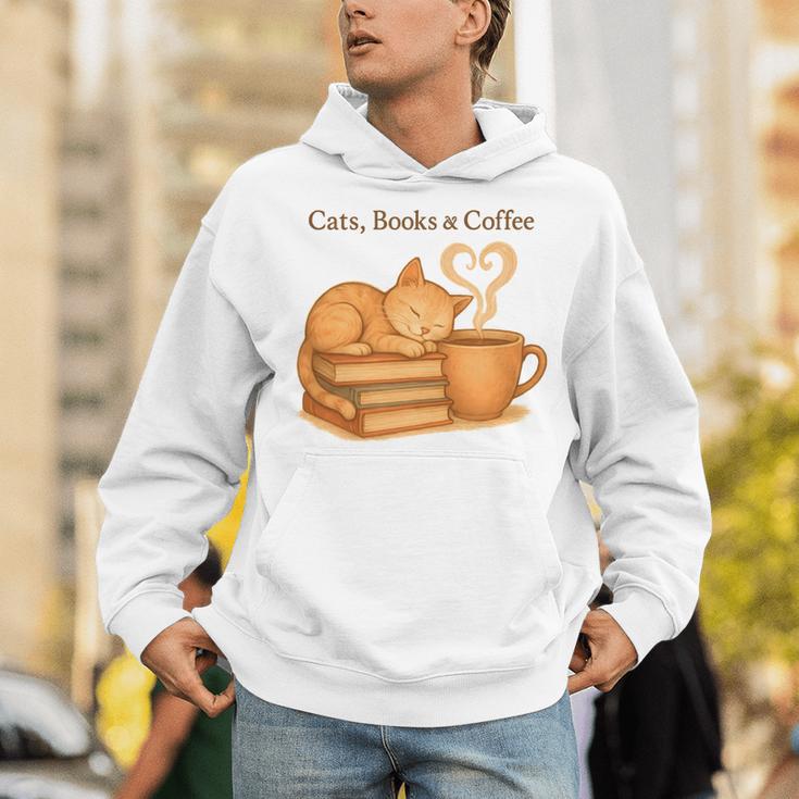 Cats Books And Coffee Heart Cozy Cat Lover Bookworm Readers Unisex Hoodie