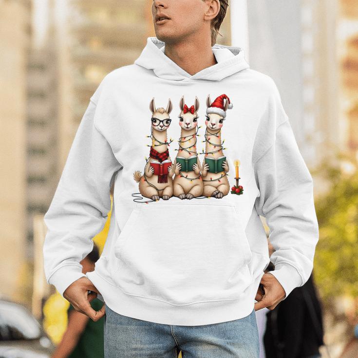 Christmas Three Llamas Reading Reading Books Llama Lover Unisex Hoodie
