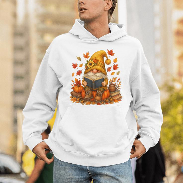 Cute Autumn Gnome Reading Pumpkin Book Lover Unisex Hoodie