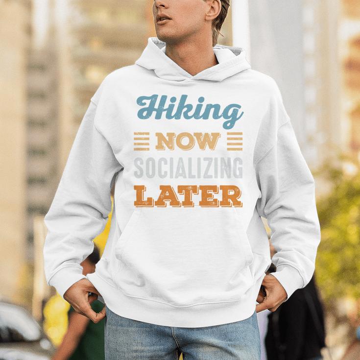 Hiking Now Minimal Socializing Introvert Vintage Unisex Hoodie