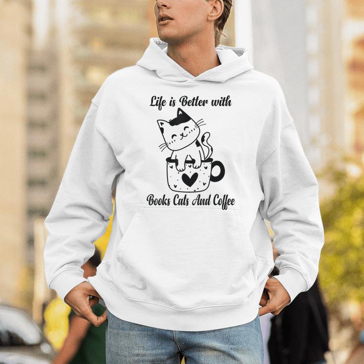 Life Is Better With Books Cats And Coffee Shirt Unisex Hoodie