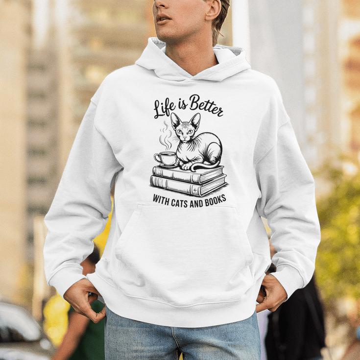 Life Is Better With Cats & Books Sphynx Cat Mom Women Unisex Hoodie