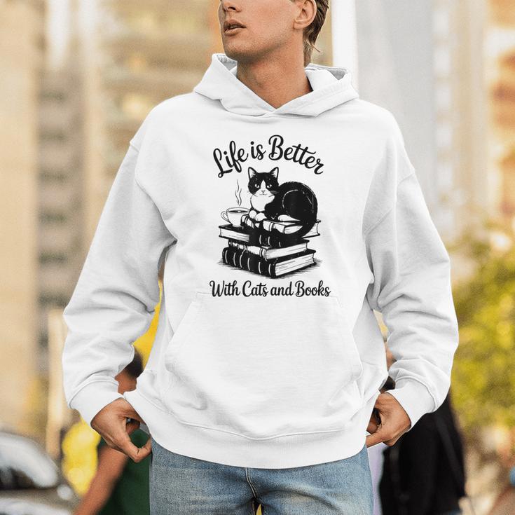 Life Is Better With Cats & Books Tuxedo Cat Mom Women Unisex Hoodie