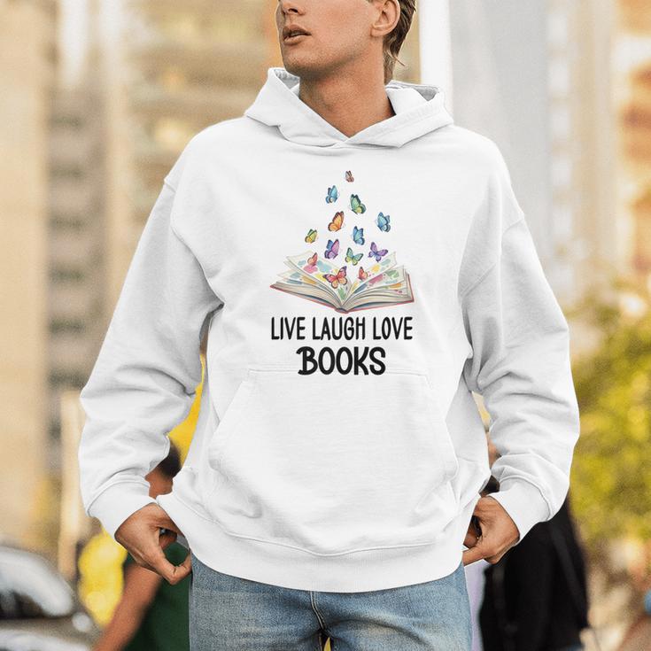 Live Laugh & Love Books Reading Butterfly Book Lover Bookish Premium Unisex Hoodie