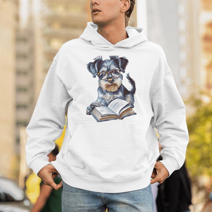 Nerdy Schnauzer Dog Book Lover Glasses Cute Pet For Men Women Kids Unisex Hoodie