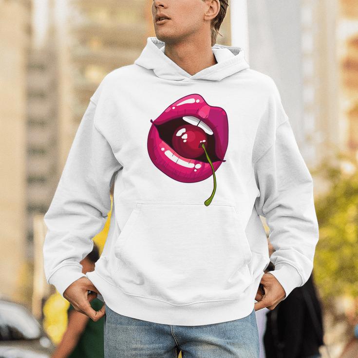 Rainbow Lips With a Cherry In The Mouth 80s Nostalgia Premium Tri-Blend Unisex Hoodie