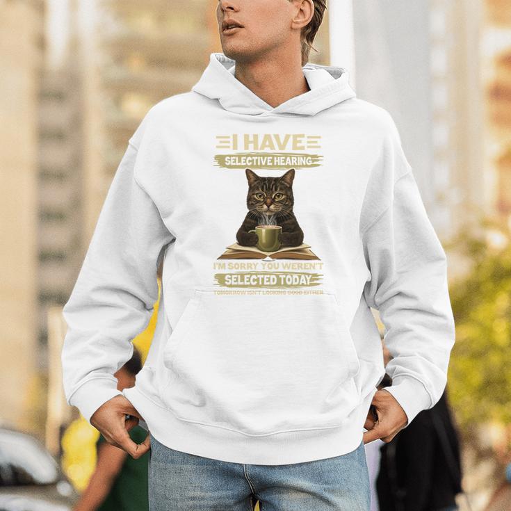 i Have Selective Hearing Cat Coffee Books Retro Unisex Hoodie i Have Selective Hearing Cat Coffee Books Retro Unisex Hoodie