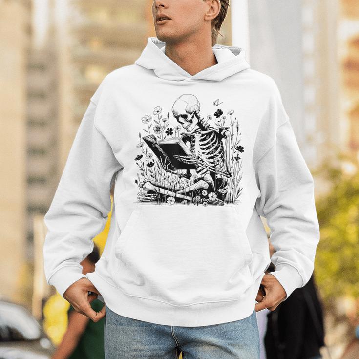 Skeleton Skull Halloween Book Reading Books Lover Teacher Unisex Hoodie