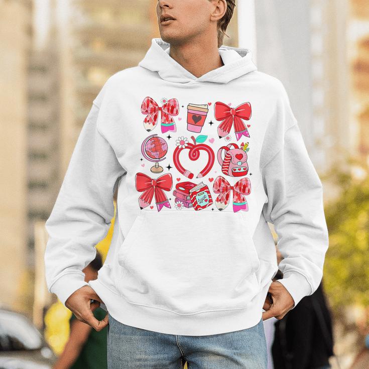 Valentine Teacher Coquette Bow Pencil Heart Book Girl Women Unisex Hoodie Valentine Teacher Coquette Bow Pencil Heart Book Girl Women Unisex Hoodie
