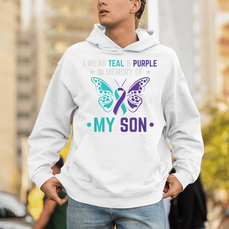 I Wear Teal Purple In Memory Of My Son Suicide Awareness Premium Tri-Blend Unisex Hoodie