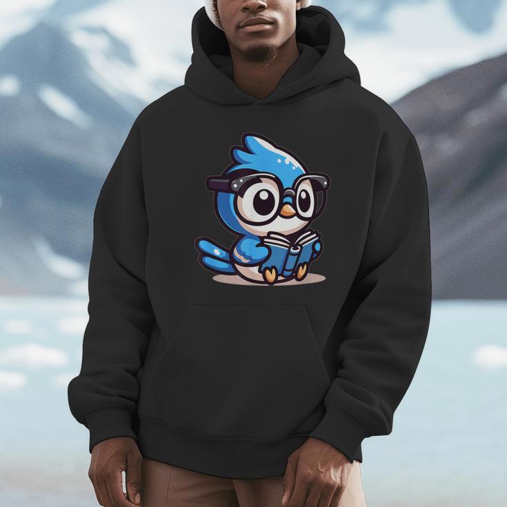 Adorable Book Lover Blue Jay With Reading Glasses Cute Unisex Hoodie Adorable Book Lover Blue Jay With Reading Glasses Cute Unisex Hoodie