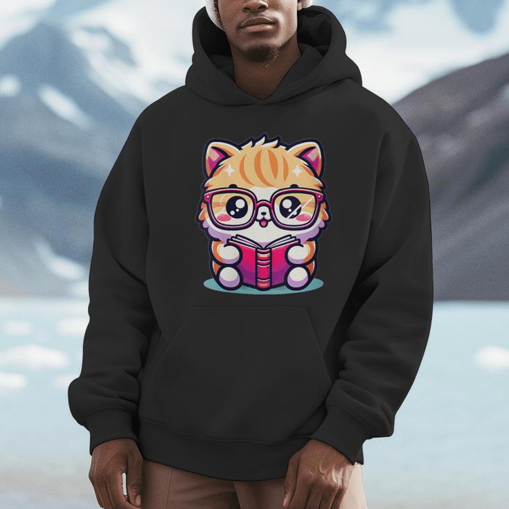 Adorable Book Lover Persian Cat With Reading Glasses Cute Unisex Hoodie
