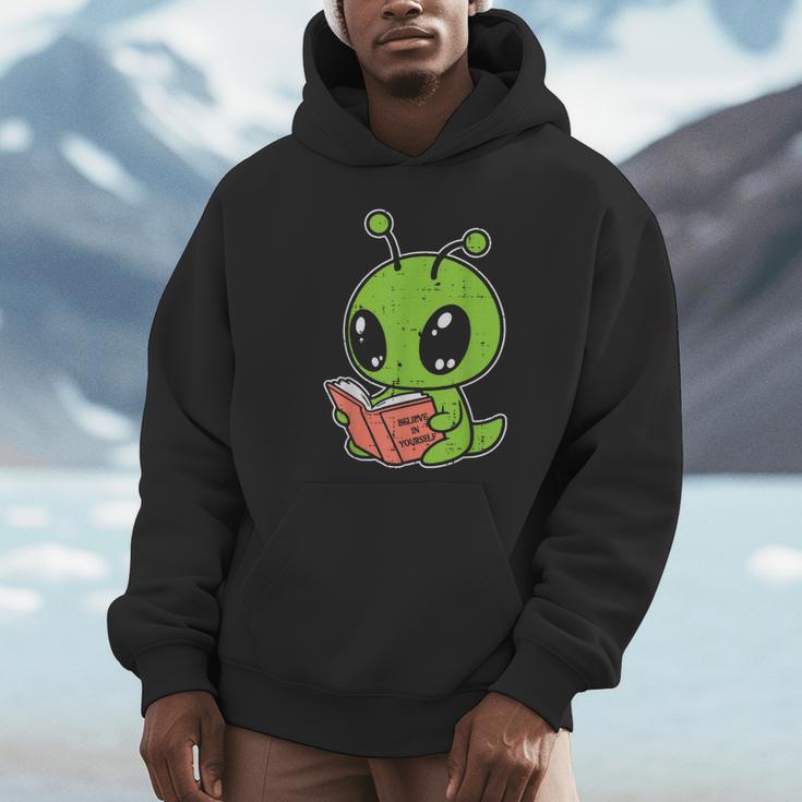 Alien Reading Book Believe In Yourself Kids Women Men Unisex Hoodie