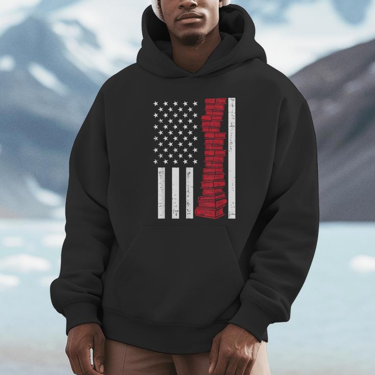 America Flag Read Book Reading Librarian Men Women Kids Unisex Hoodie