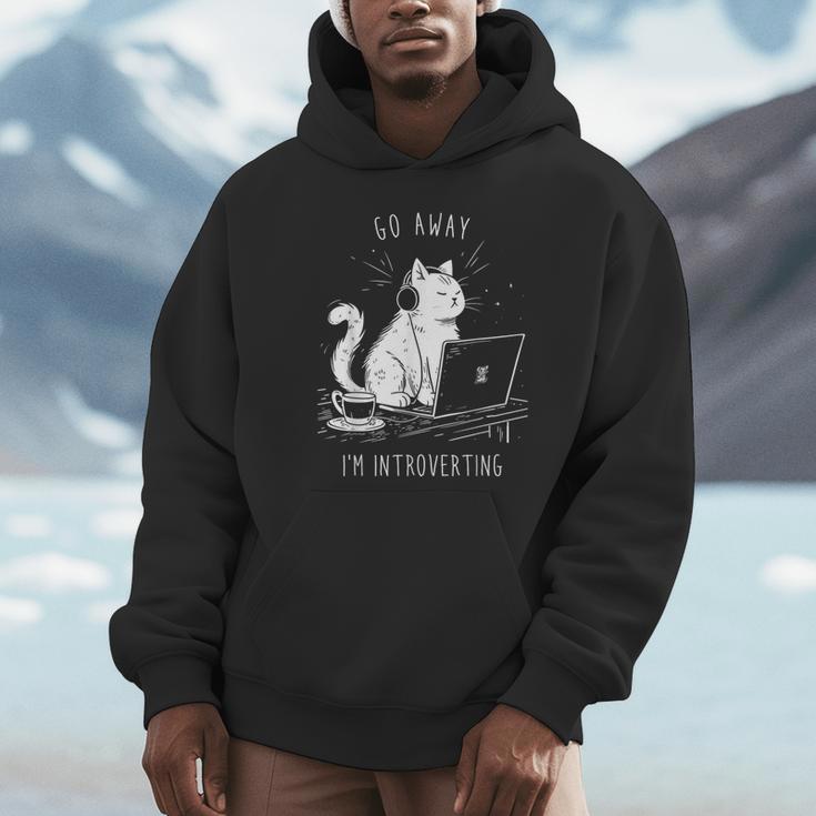Antisocial Introvert Cat With Coffee On Computer Emo Goth For Men Women Unisex Hoodie