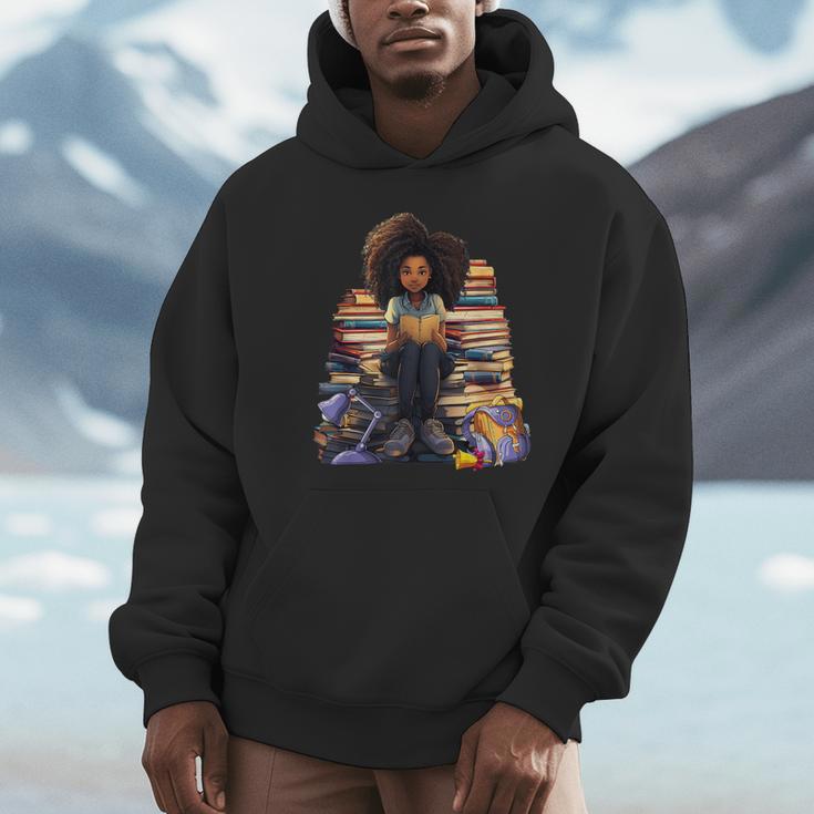Back To School Afro Melanin Girl Reading Book Bookworm Unisex Hoodie