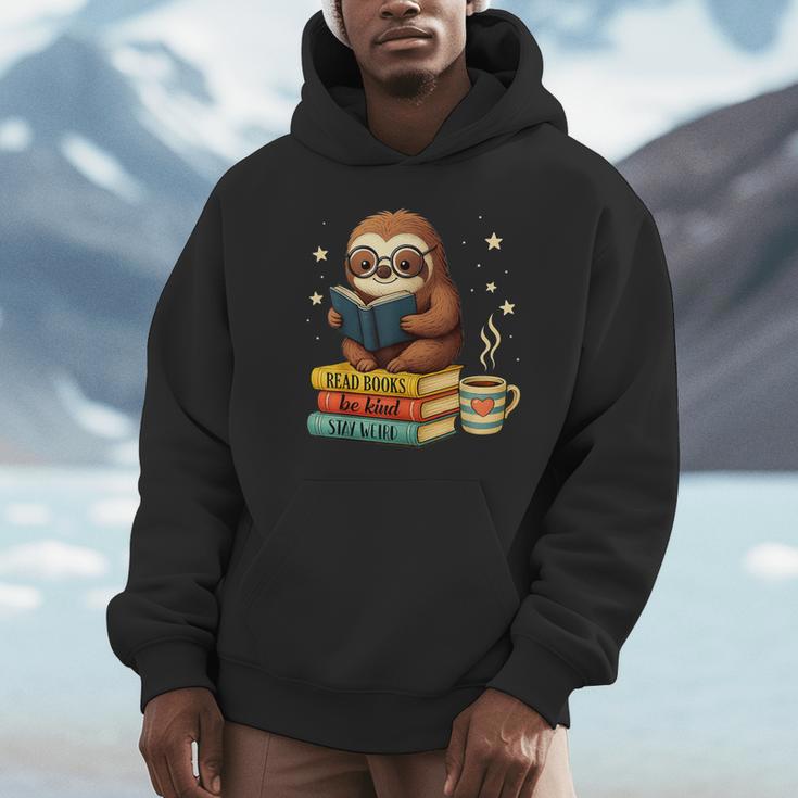 Book Lover Sloth Reading Bookish Library Read Books Be Kind Unisex Hoodie