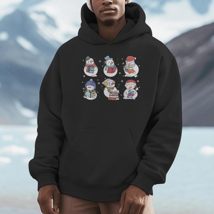 Book Lover Teacher Snowman Reading Books Christmas Winter Unisex Hoodie