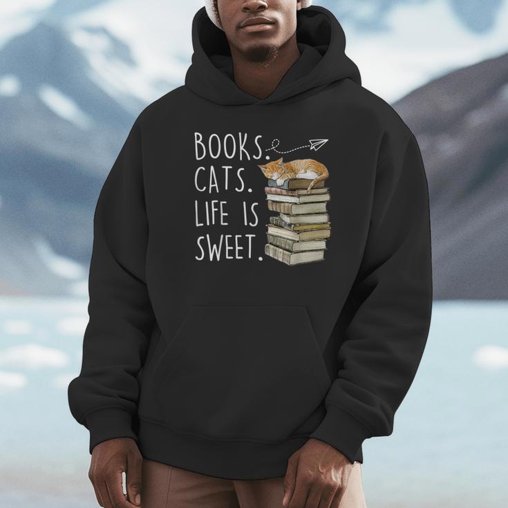 Book Lovers Books Cats Life Is Sweet Cat Lover Unisex Hoodie