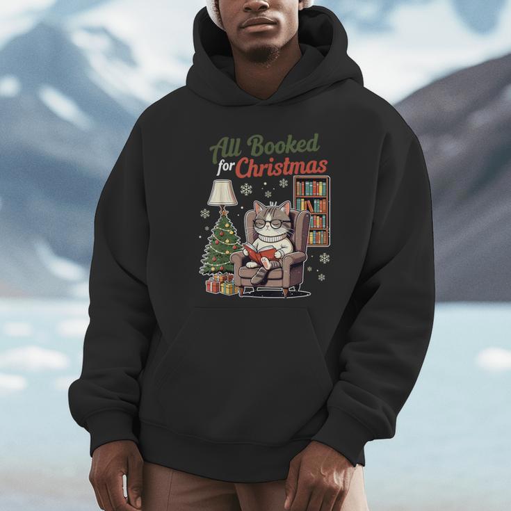 All Booked For Christmas Cute Bookish Cat Lover Unisex Hoodie