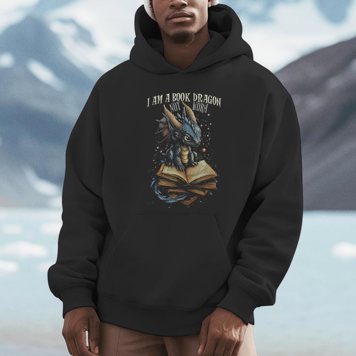 Bookish Quote I Am a Book Dragon Not a Worm Reading Book Unisex Hoodie