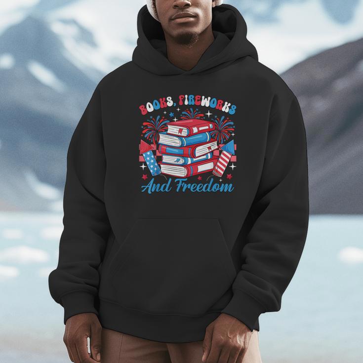 Books Fireworks And Freedom Independence Day Book Lover Unisex Hoodie Books Fireworks And Freedom Independence Day Book Lover Unisex Hoodie