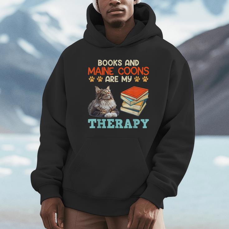 BOOKS AND MAINE COONS ARE MY THERAPY Main Coon Unisex Hoodie