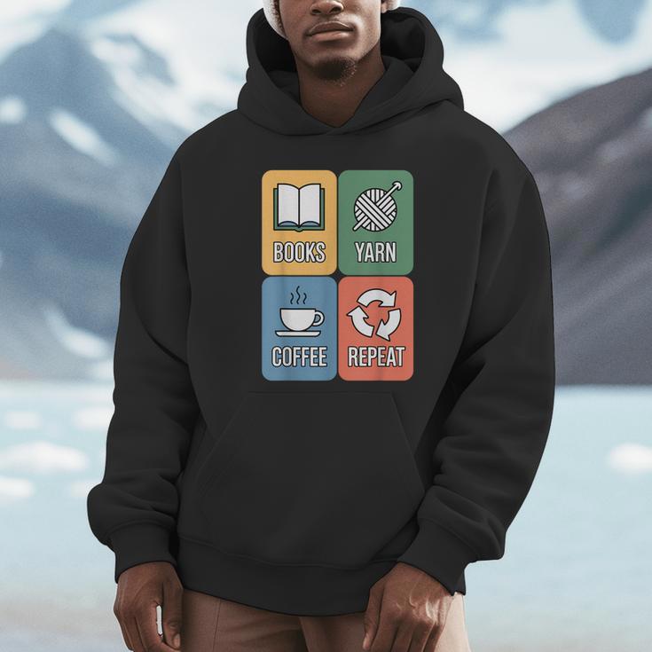 Books Yarn Coffee Repeat Crocheting Unisex Hoodie