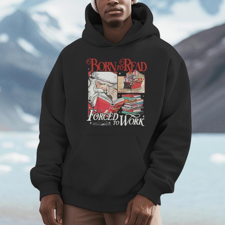 Born To Read Forced To Work Santa Christmas Book Lover Retro Unisex Hoodie Born To Read Forced To Work Santa Christmas Book Lover Retro Unisex Hoodie