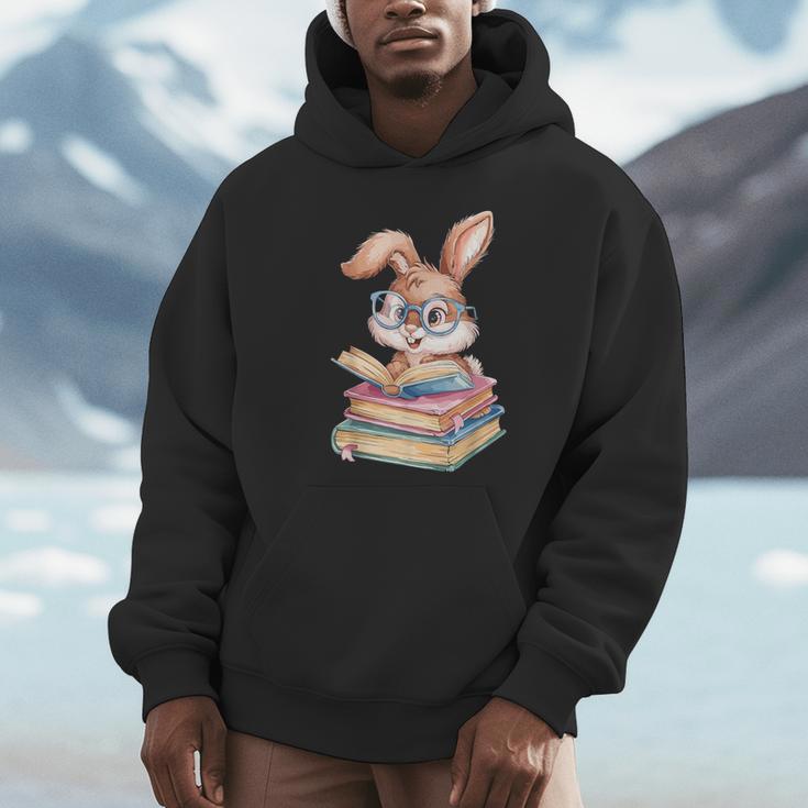 Bunny Rabbit Reading Books Rabbit Books Bunny Reader Unisex Hoodie