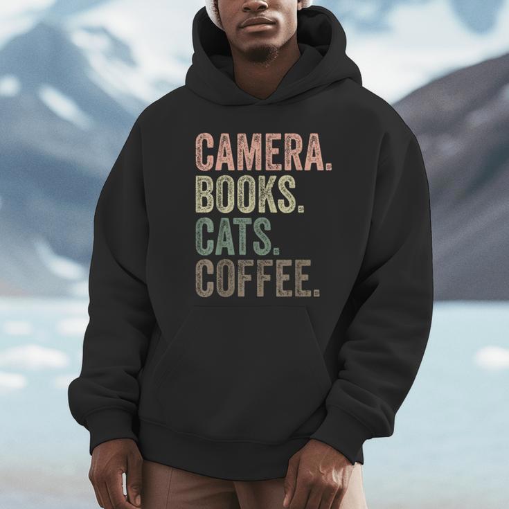 Camera Books Cats And Coffee Lover Photography Men Women Unisex Hoodie