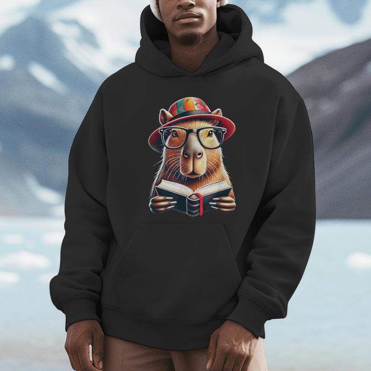 Capybara Bookworm Rodent Reading a Book Unisex Hoodie Capybara Bookworm Rodent Reading a Book Unisex Hoodie