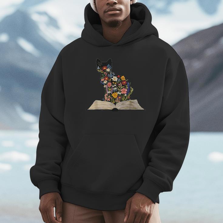 Cat Book Flowers Unisex Hoodie