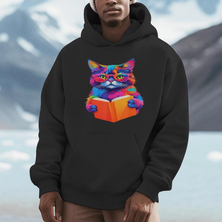 Cat Book Shirt Colorful Cat Reading Book Unisex Hoodie