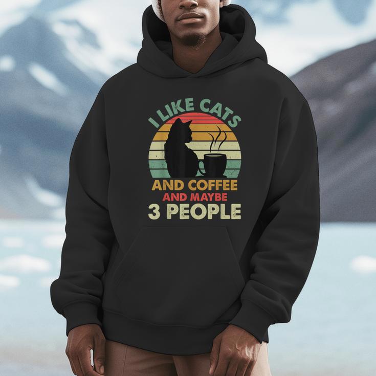 Cats Coffee & 3 People Tee Cute Font Introvert Humor Unisex Hoodie Cats Coffee & 3 People Tee Cute Font Introvert Humor Unisex Hoodie