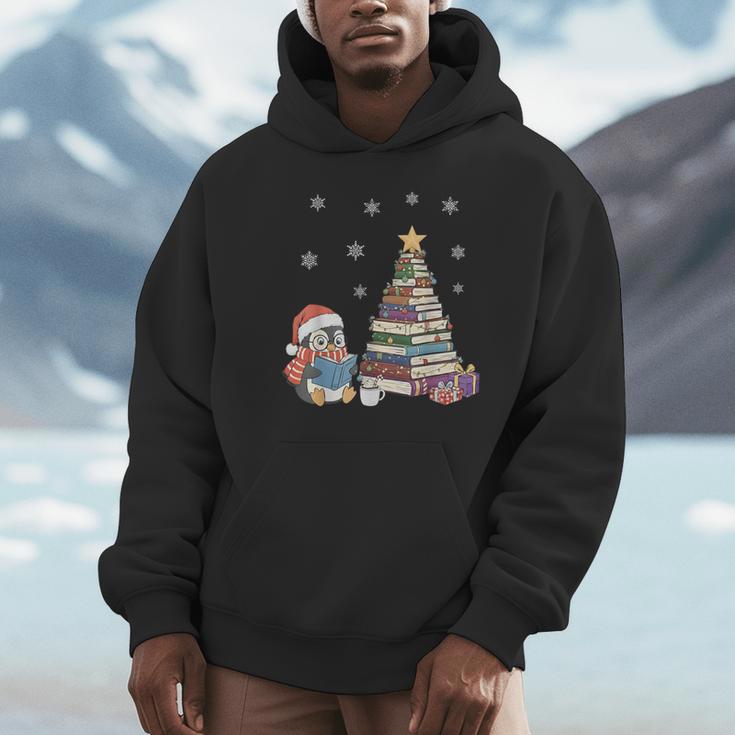 Christmas A Penguin Reading Book Snowflake Cocoa Hot Teacher Unisex Hoodie