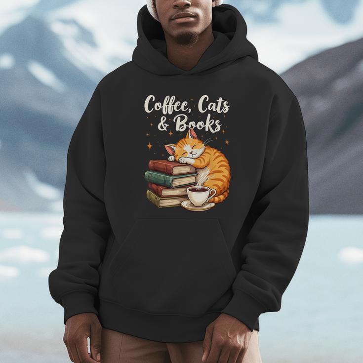 Coffee Cats & Books Lover For Women & Girls Coffee Unisex Hoodie